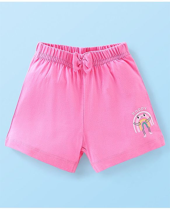 Babyhug Cotton Knit Shorts With Star & Clouds Print Pack Of 3 - Pink & White