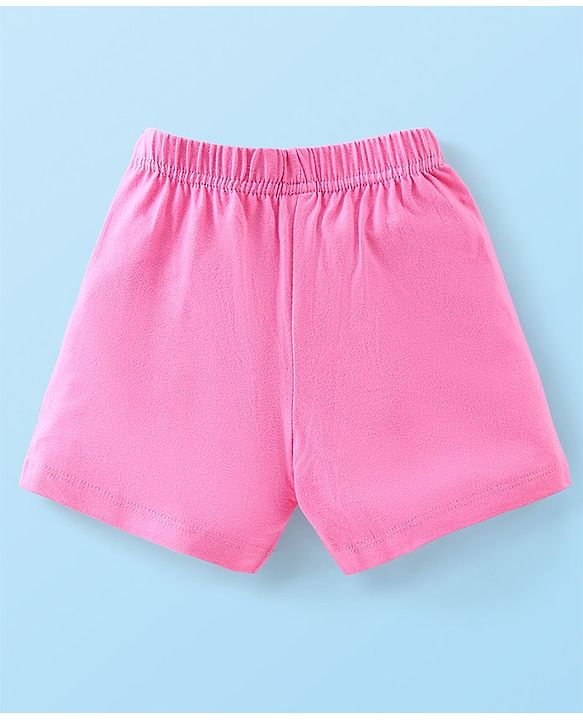 Babyhug Cotton Knit Shorts With Star & Clouds Print Pack Of 3 - Pink & White