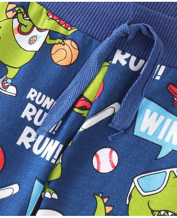 Babyhug Cotton Knit Full Length Lounge Pant Dino Printed - Navy Blue