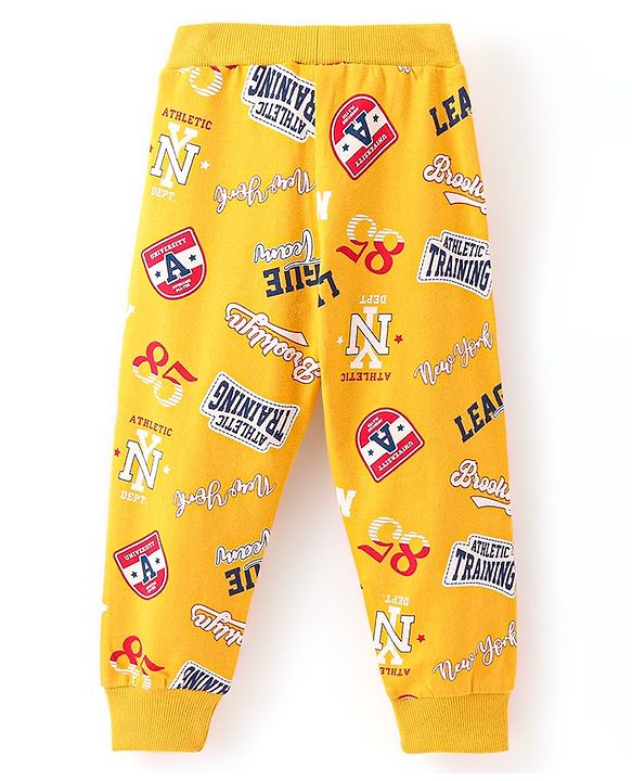Babyhug Cotton Knit Full Length Lounge Pant Text Printed - Yellow