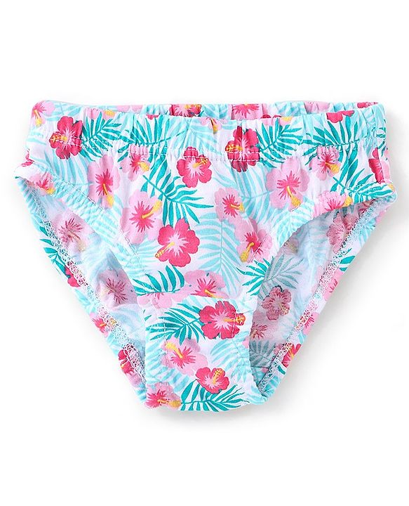 Babyhug 100% Cotton Panties With Floral Print Pack of 3 - Pink & Blue