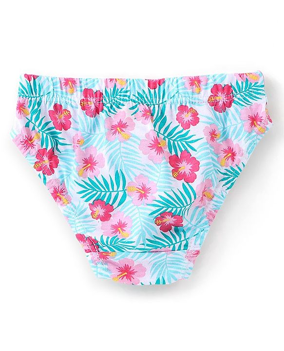 Babyhug 100% Cotton Panties With Floral Print Pack of 3 - Pink & Blue