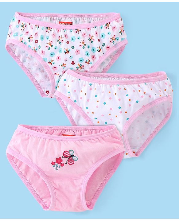 Babyhug 100% Cotton Knit Floral & Polka Dots Printed Panties Pack of 3 - Pink & White