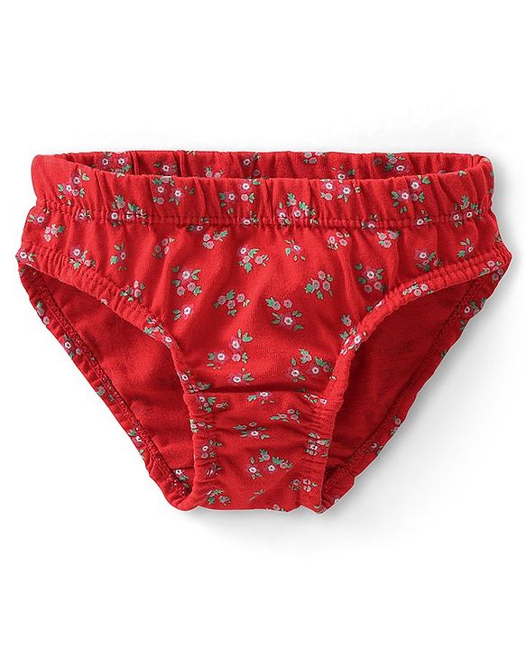 Babyhug 100% Cotton Panties With Polka Dots & Floral Print Pack Of 3 - Navy Blue Red & Pink