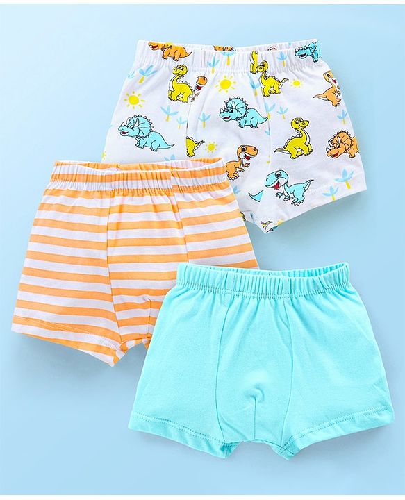 Babyhug 100% Cotton Trunk Dino Print Pack of 3 - Multicolour