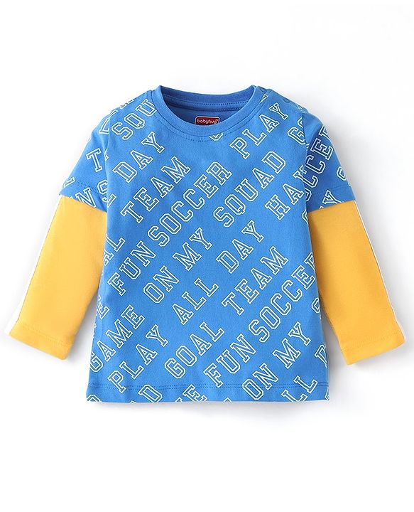 Babyhug Cotton Knit Full Sleeves T-Shirt Text Print - Blue