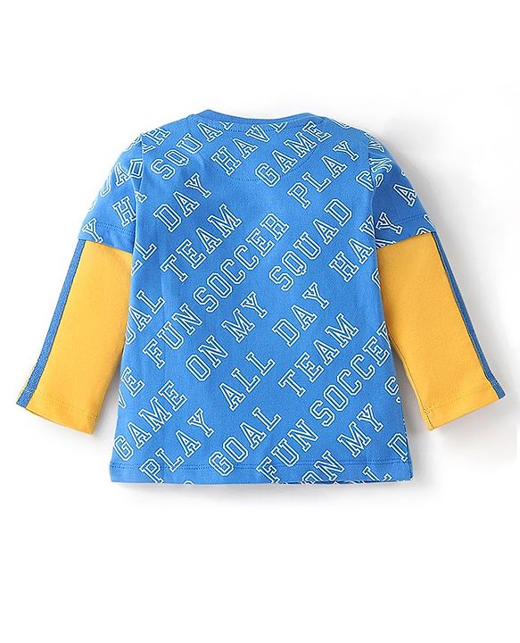 Babyhug Cotton Knit Full Sleeves T-Shirt Text Print - Blue