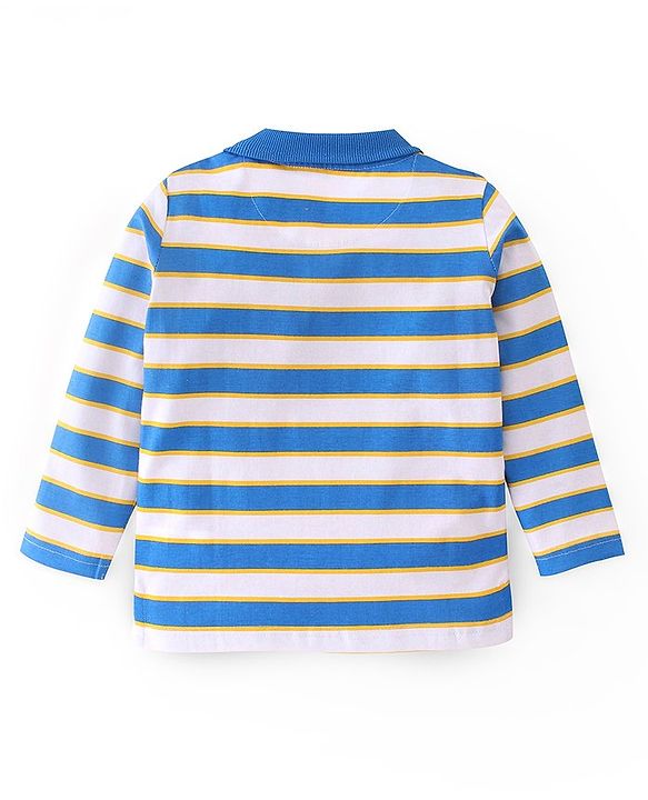 Babyhug Cotton Knit Full Sleeves Striped T-Shirt - Blue & White