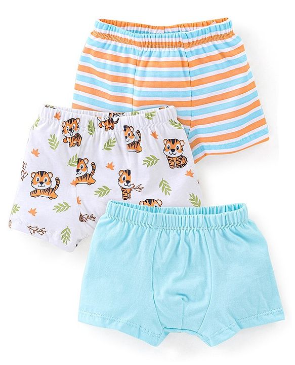 Babyhug 100% Cotton Briefs with Cubs & Stripes Print Pack of 3 - Multicolor