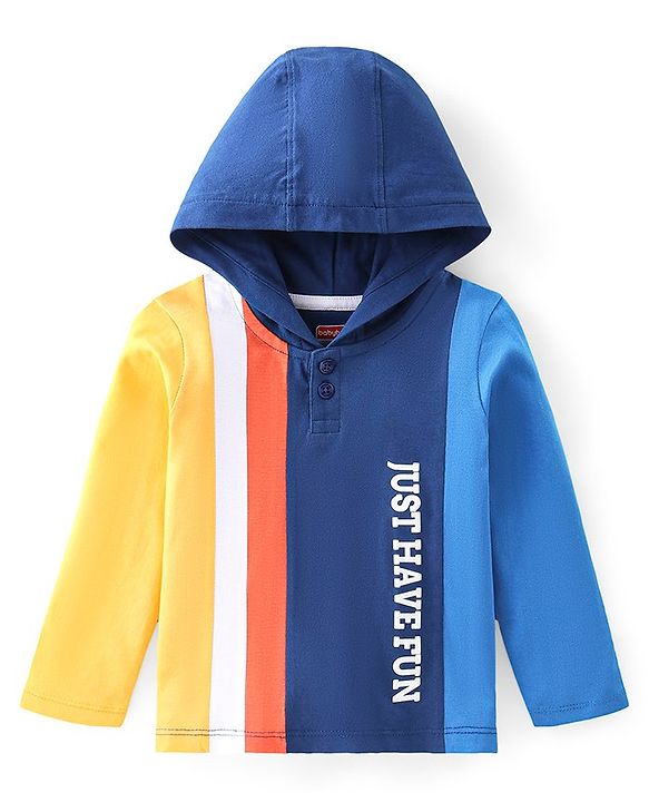 Babyhug 100% Cotton Full Sleeves Cut & Sew T-Shirt With Hood & Graphics - Multicolour