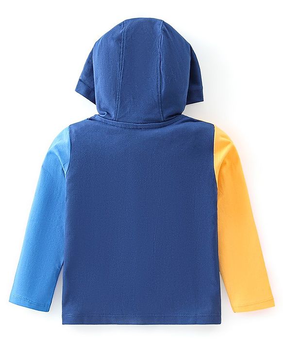 Babyhug 100% Cotton Full Sleeves Cut & Sew T-Shirt With Hood & Graphics - Multicolour