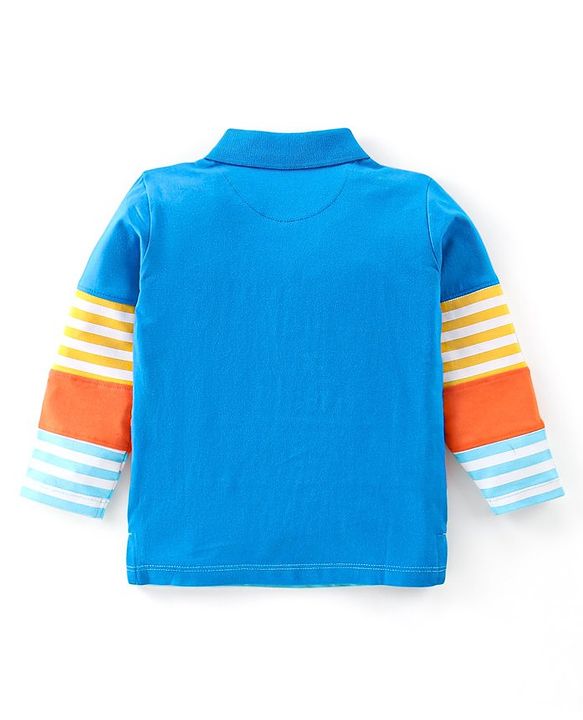 Babyhug Cotton Knit Full Sleeves Striped Polo T-Shirt with Cut & Sew Design - Multicolour