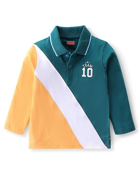 Babyhug Cotton Knit Full Sleeves Cut & Sew T-Shirt Text Print - Green Yellow & White
