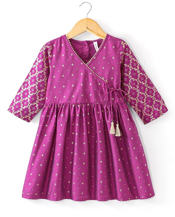 Babyhug Three Fourth Sleeves Foil Printed Kurti Pant and Dupatta - Fuchsia