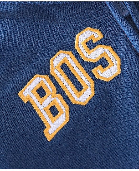 Babyhug 100% Cotton Knit Full Sleeves Cut & Sew Sweatjacket With Hood Text Applique Detailing - Red & Navy Blue