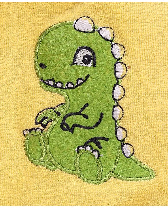 Babyhug Cotton Terry Knit Full Sleeves Hooded Bath Robe Dino Embroidery - Yellow