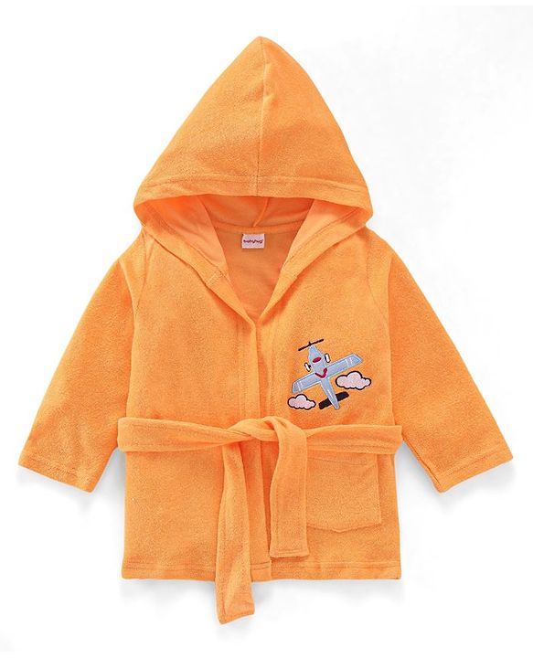 Babyhug Terry Knit Full Sleeves Hooded Bath Robe Airplane Design - Yellow