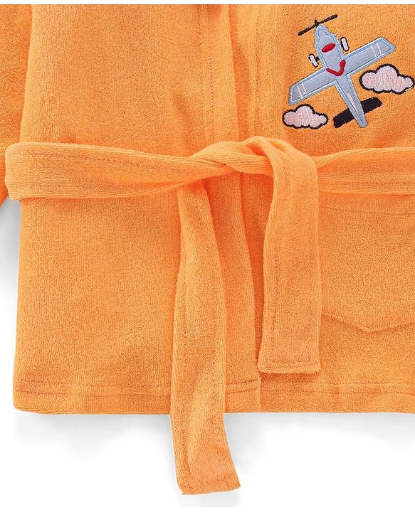 Babyhug Terry Knit Full Sleeves Hooded Bath Robe Airplane Design - Yellow