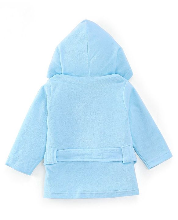 Babyhug Cotton Knit Full Sleeves Hooded Bath Robe with Giraffe Applique - Blue