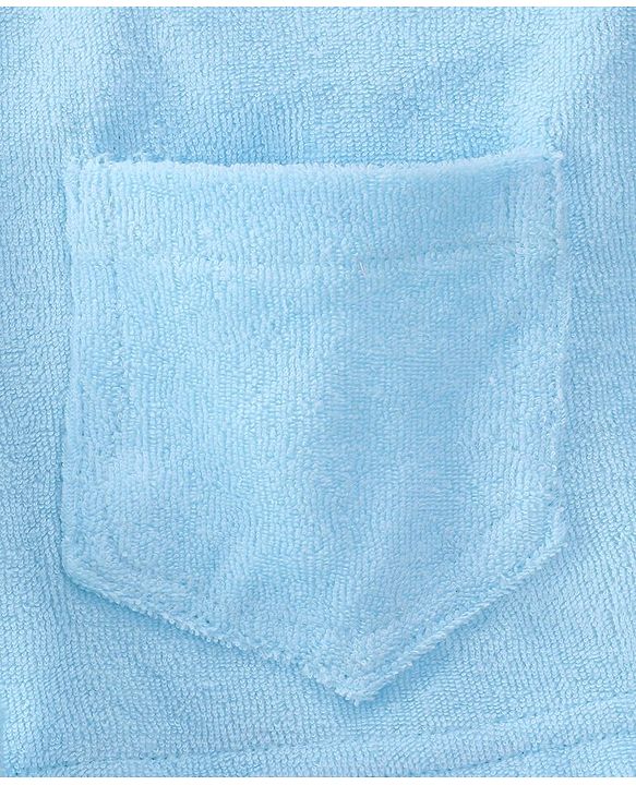 Babyhug Cotton Knit Full Sleeves Hooded Bath Robe with Giraffe Applique - Blue