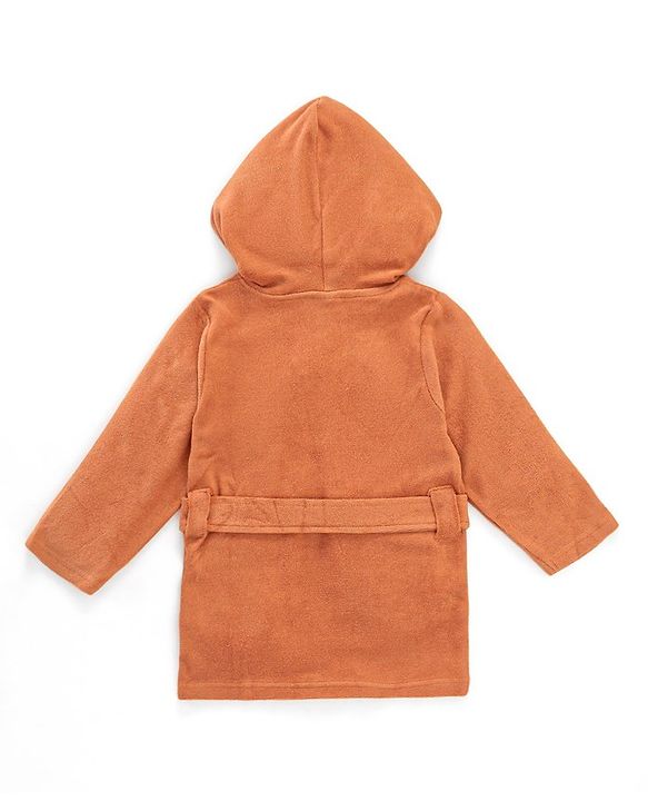 Babyhug Terry Knit Full Sleeves Hooded Bath Robe Text Design - Brown