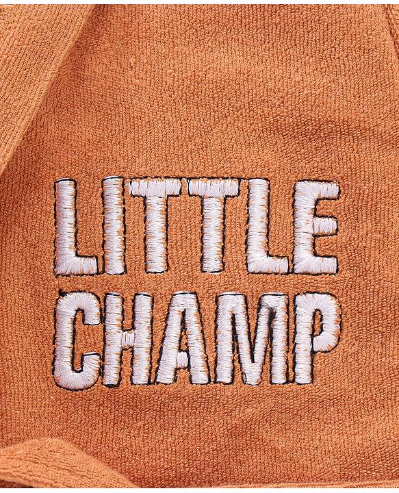 Babyhug Terry Knit Full Sleeves Hooded Bath Robe Text Design - Brown