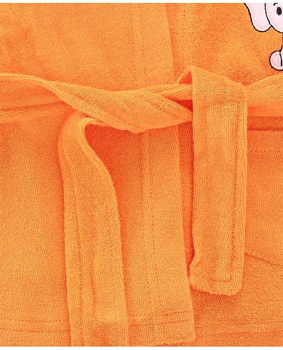 Babyhug Full Sleeves Bath Robe with Hood Elephant Patch - Orange