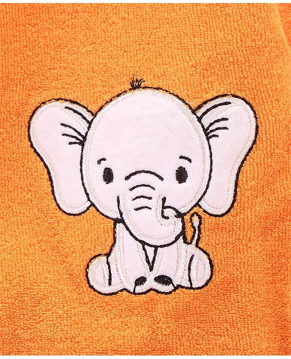 Babyhug Full Sleeves Bath Robe with Hood Elephant Patch - Orange
