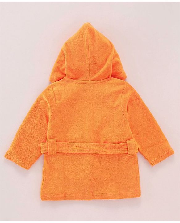 Babyhug Full Sleeves Bath Robe with Hood Elephant Patch - Orange