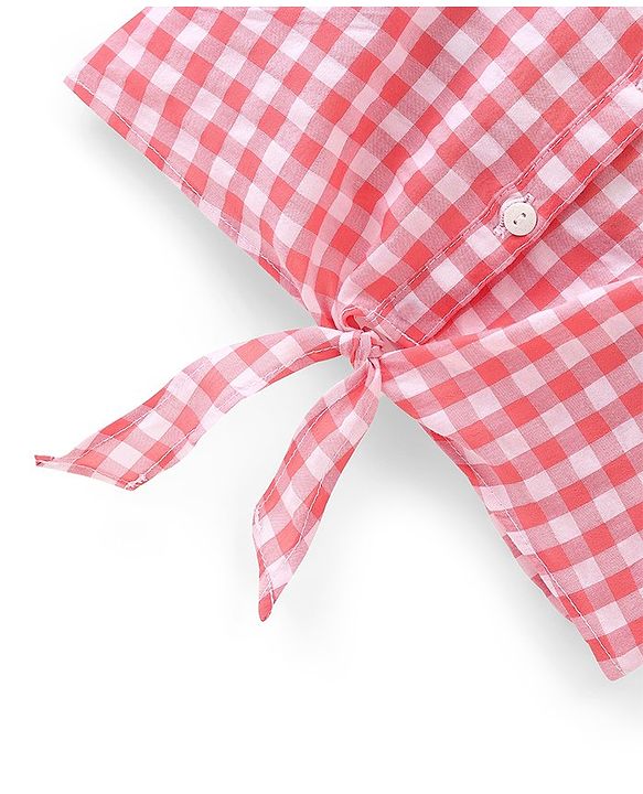 Babyhug Seer Sucker Full Sleeves Frill Detailing Checks Top - Light Pink