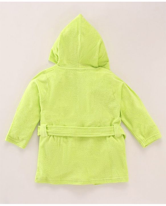 Babyhug Full Sleeves Bath Robe with Hood Tiger Patch - Green