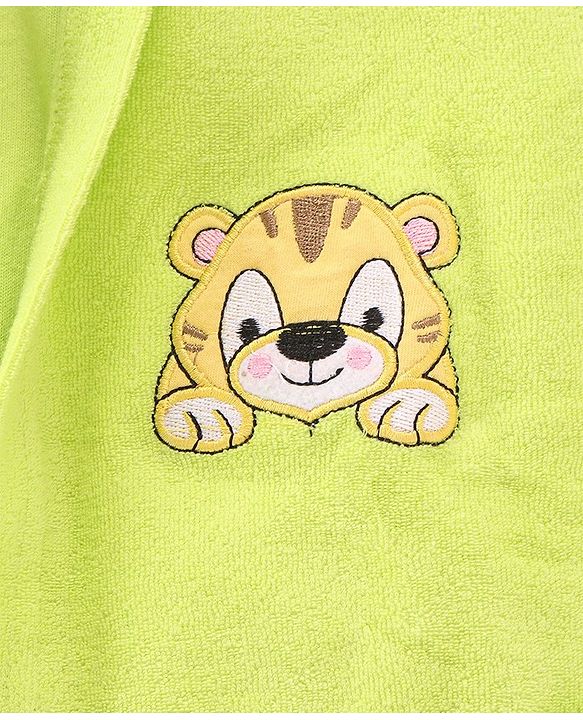 Babyhug Full Sleeves Bath Robe with Hood Tiger Patch - Green