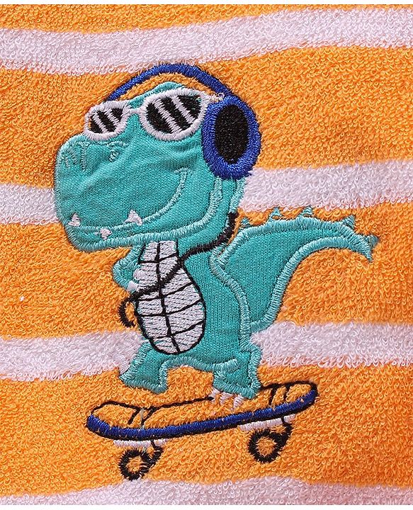 Babyhug Cotton Knit Full Sleeves Hooded Bath Robe Dino Design - Orange