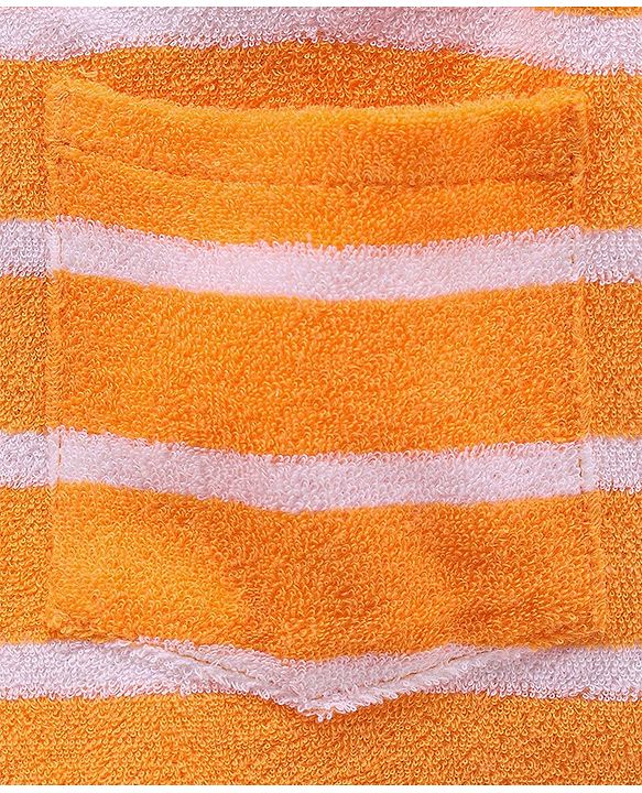 Babyhug Cotton Knit Full Sleeves Hooded Bath Robe Dino Design - Orange
