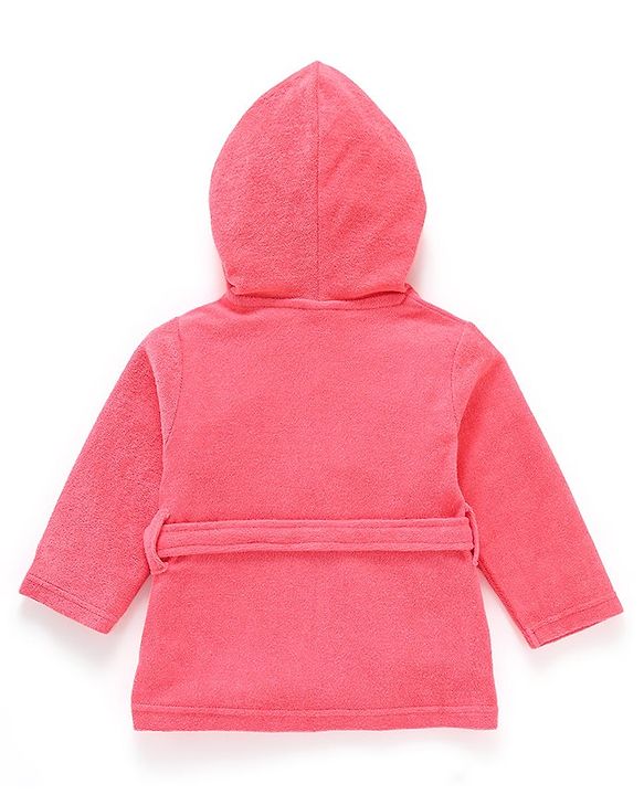 Babyhug Cotton Knit Full Sleeves Hooded Bath Robe Hedgehog Design - Red