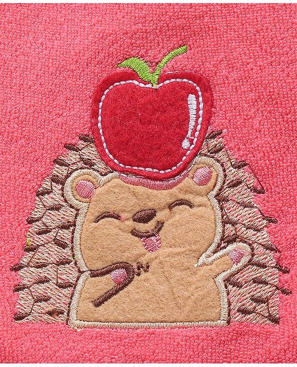 Babyhug Cotton Knit Full Sleeves Hooded Bath Robe Hedgehog Design - Red