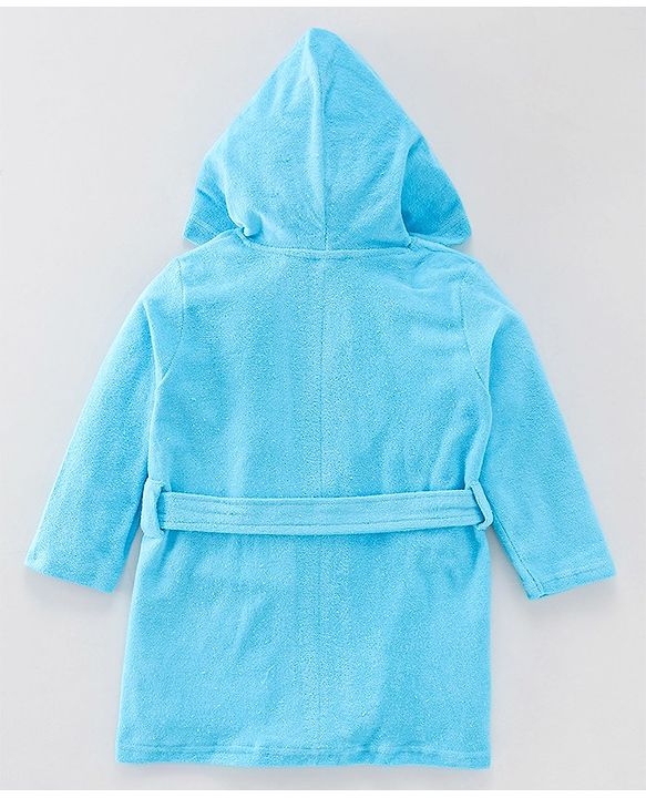 Babyhug Terry Knit Full Sleeves Hooded Bath Robe Tiger Design - Blue