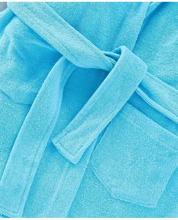 Babyhug Terry Knit Full Sleeves Hooded Bath Robe Tiger Design - Blue