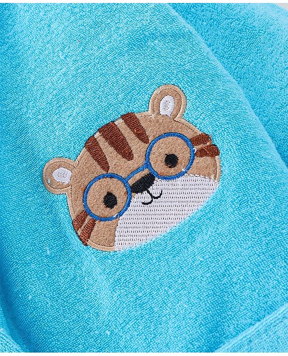 Babyhug Terry Knit Full Sleeves Hooded Bath Robe Tiger Design - Blue