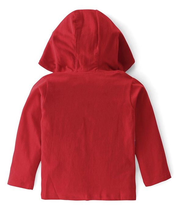 Babyhug 100% Cotton Cut & Sew Full Sleeves T-Shirt with Hood & Text Graphics Print - Red