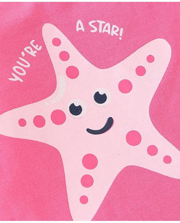 Babyhug Cotton Knit Full Sleeves T-Shirt with Star Graphics Print - Pink