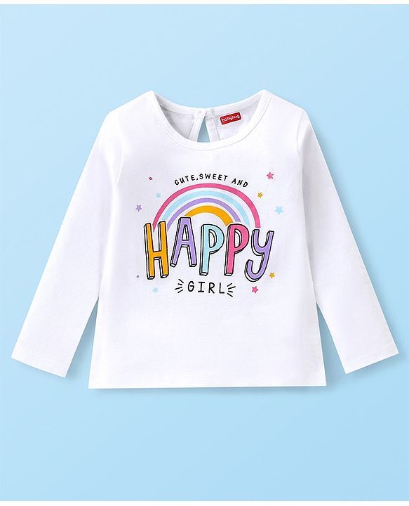 Babyhug 100% Cotton Knit Full Sleeves T-Shirt with Rainbow Graphics - White