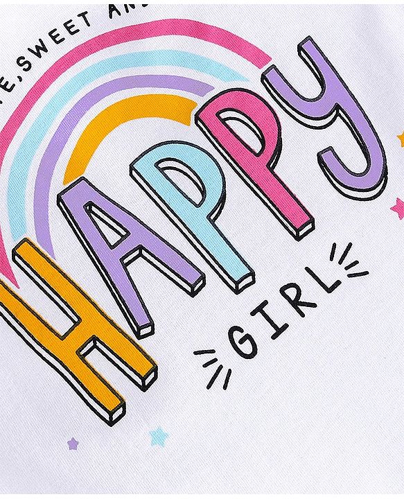Babyhug 100% Cotton Knit Full Sleeves T-Shirt with Rainbow Graphics - White