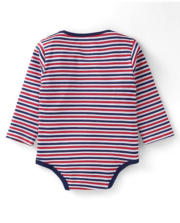 Babyhug 100% Cotton Full Sleeves Striped Onesies Penguin Print Pack of 3 - Red & White