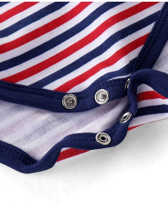 Babyhug 100% Cotton Full Sleeves Striped Onesies Penguin Print Pack of 3 - Red & White