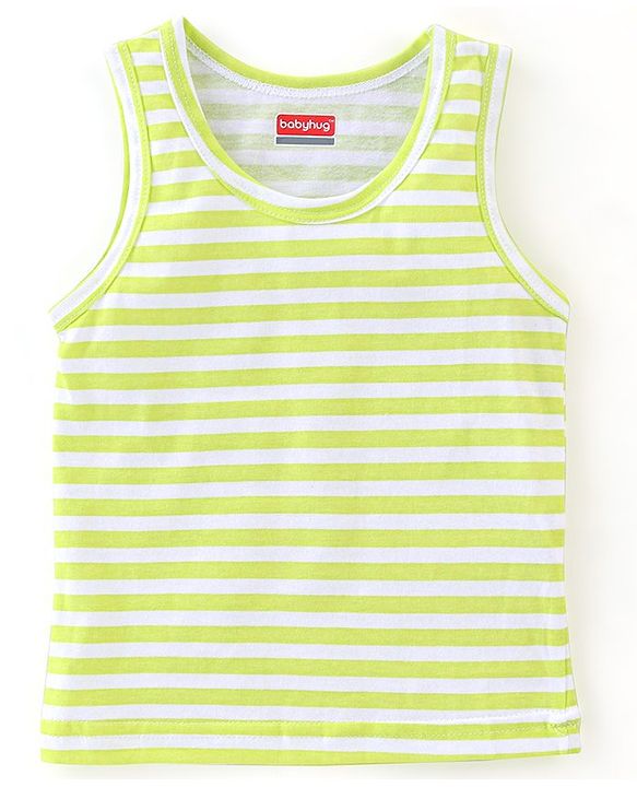 Babyhug 100% Cotton Knit Sleeveless Sando Striped - Green