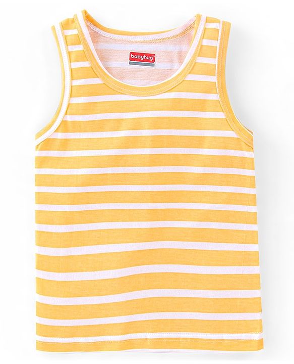 Babyhug 100% Cotton Knit Sleeveless Sando Striped - Yellow