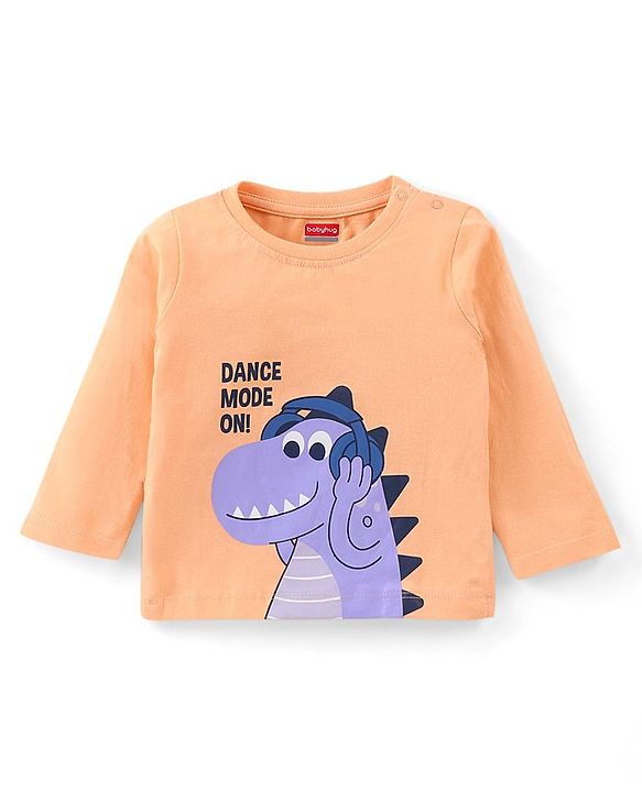 Babyhug Single Jersey Full Sleeves Night Suit with Dino Print - Orange