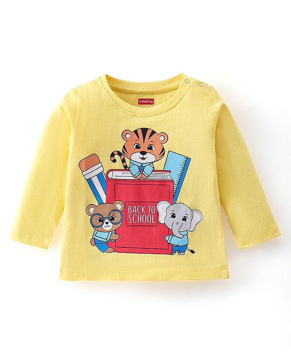 Babyhug Single Jersey Cotton Knit Full Sleeves Night Suit Animal Print - Yellow