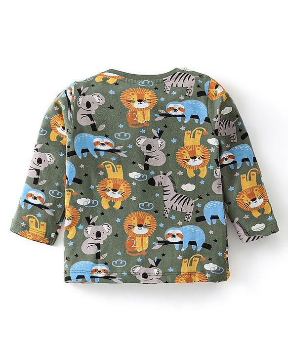 Babyhug Single Jersey Cotton Knit Full Sleeves Night Suit Animal Print - Green